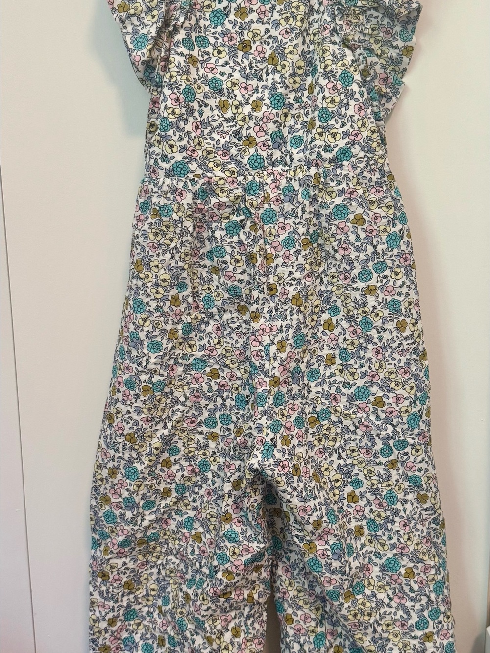 ZARA Floral Ruffle Jumpsuit with Teal and Mustard Print